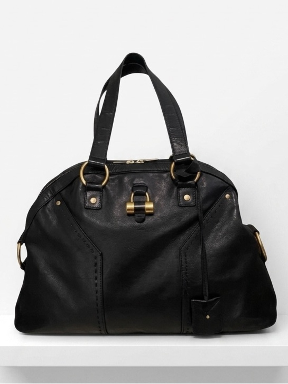 YSL Yves Saint Laurent Rive Gauche Muse Black Leather Medium Handbag, Key, COA